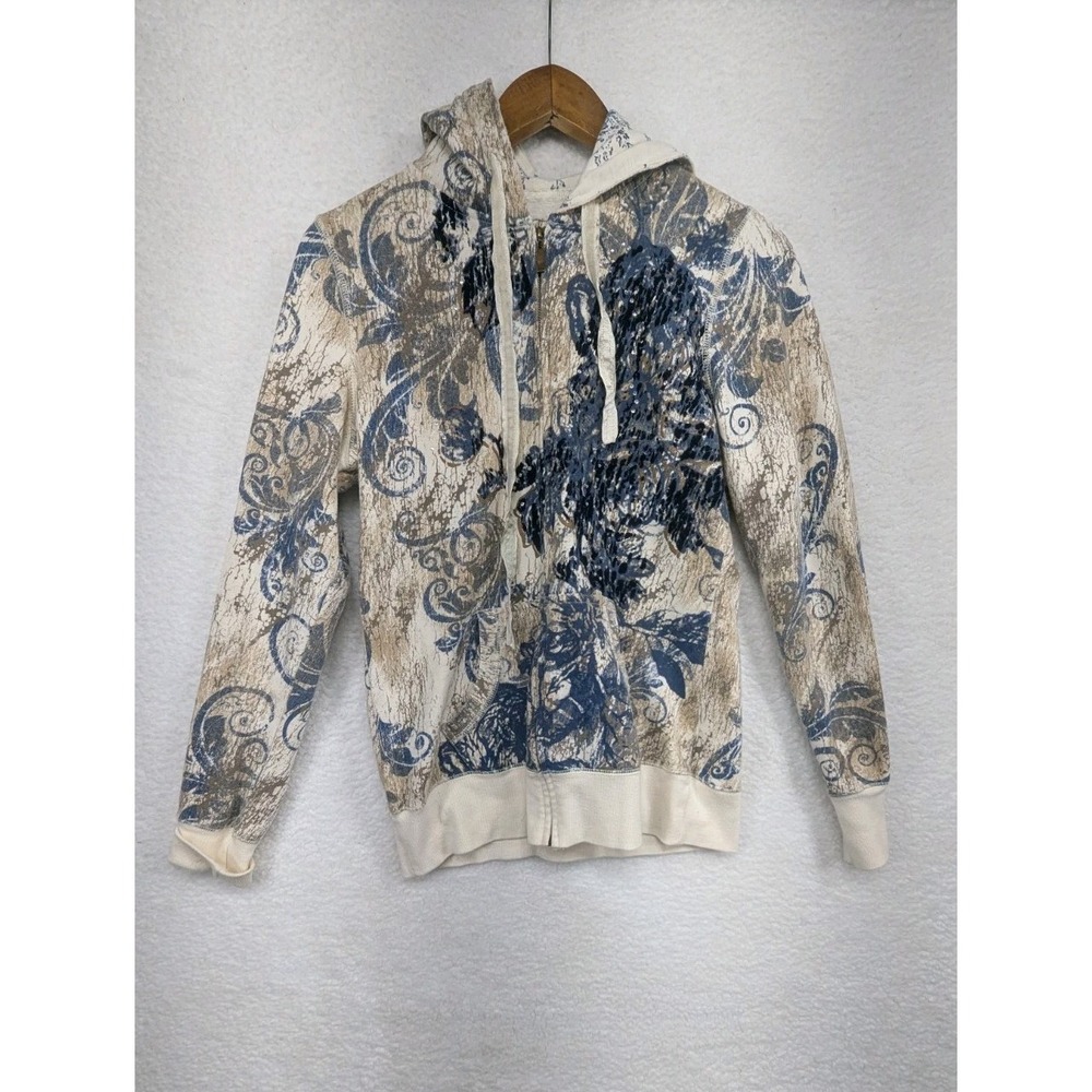 Trashy Y2K Women's Beige Blue All Over Print‎ Zip Up Hoodie L